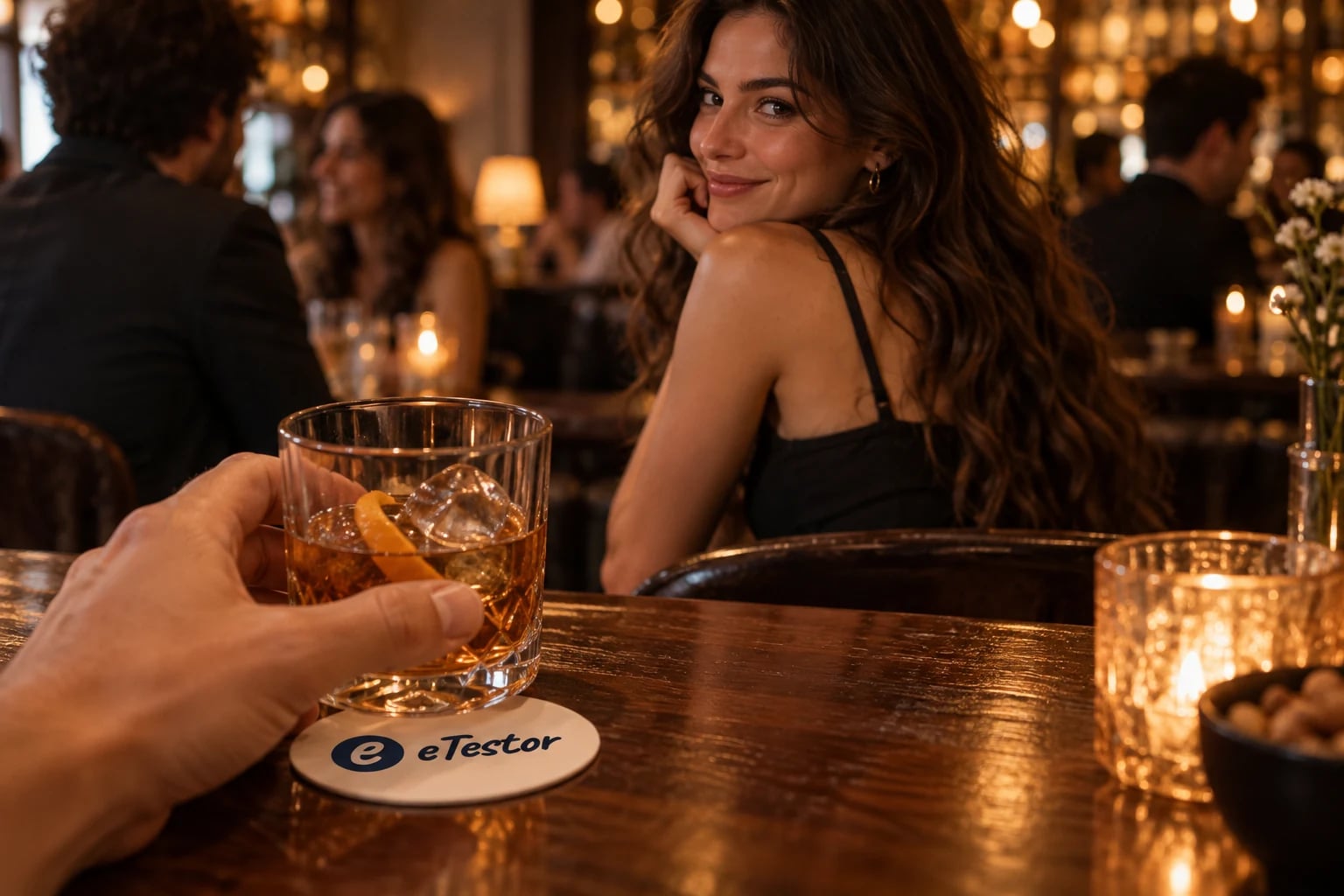 Flirting Style Test: Someone across a warm bar catching your eye and smiling